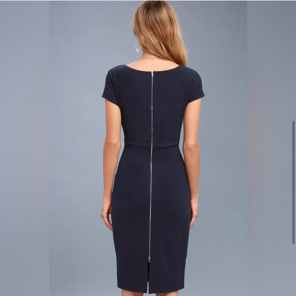 Lulu's Business of Love Navy Blue Bodycon Midi Pencil Dress - Picture 2 of 3